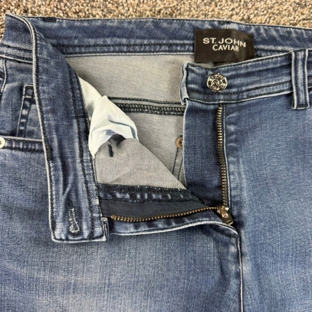 St. John Caviar Blue Straight Leg Fit Stretch Jeans Womens 6 Casual Italy Made - Picture 3 of 14